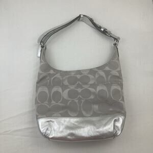 Coach Signature Pieced Duffle Hobo Shoulder Bag F17490 Patent Trim Y2K Monogram